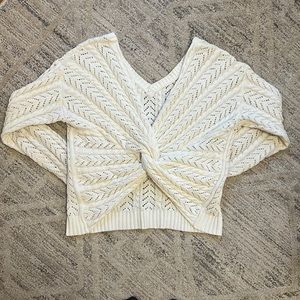 Francesca’s White V Neck Cable Knit Sweater - Low Back Knot. Brand: Mi Ami